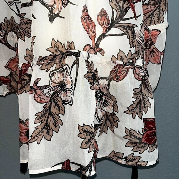 FOR LOVE and LEMONS Sheer Floral Ruffle Hem Tiered Sleeves Tassel Cuffs Dress S - Picture 8 of 12